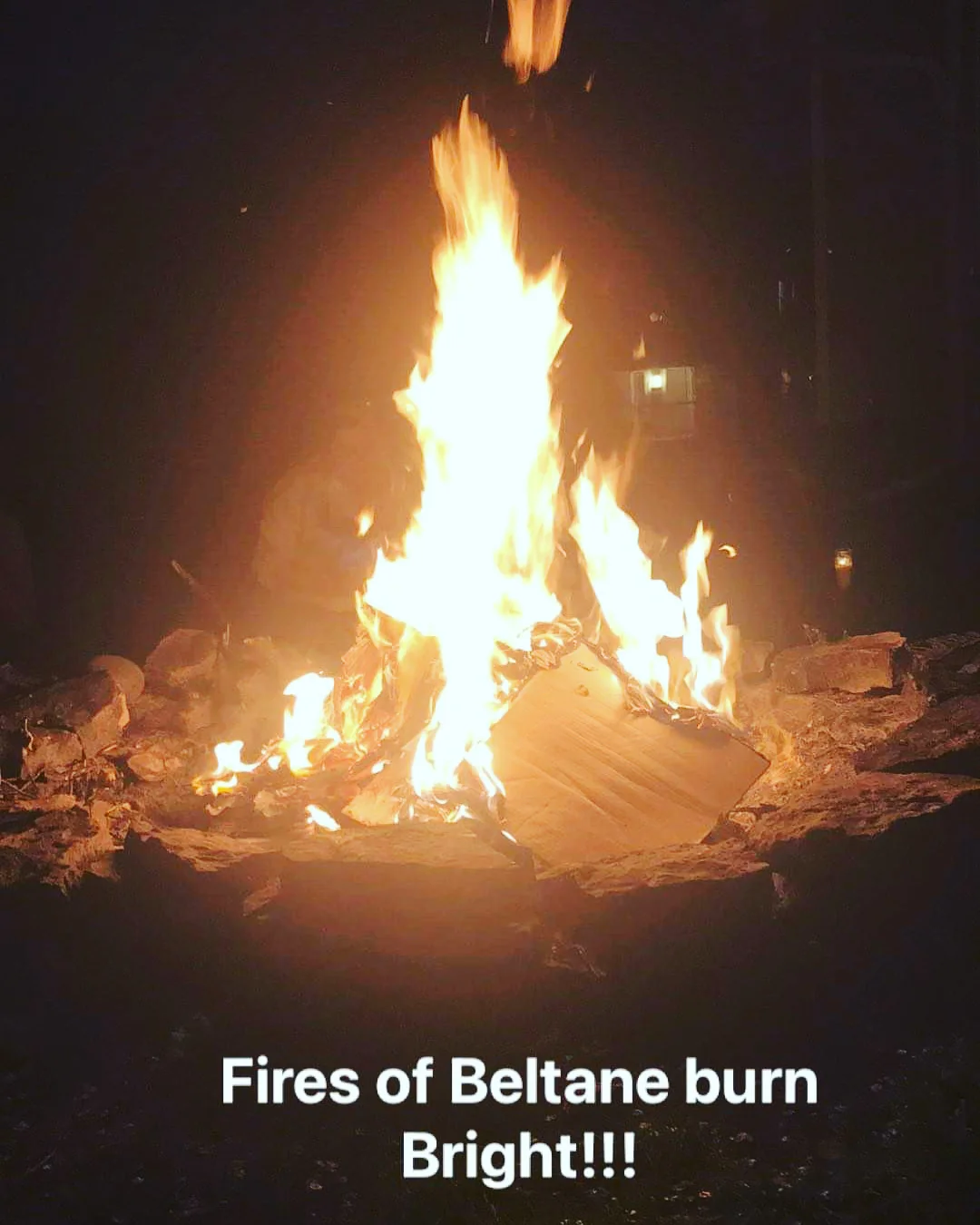 Sacred fire burning at night
